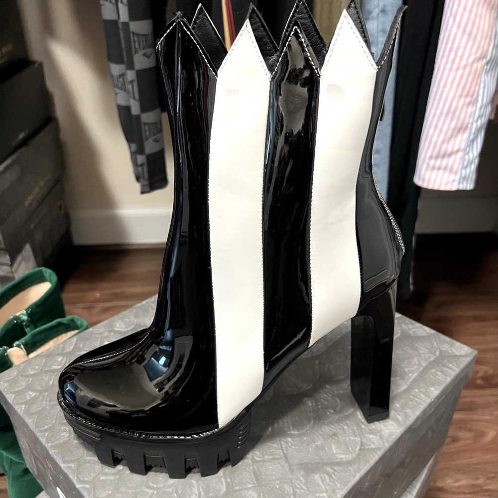 Black & White patent leather heel booties